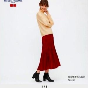 NWT Unique Ines De La Fressange, Boho Twist Pleat Polka Dot Long Skirt, size L